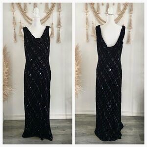 Vintage Y2K Valerie Stevens velvet beaded maxi dress gown special occassion 16